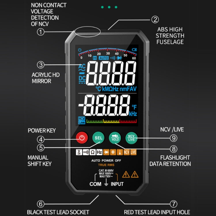 FY107B Automatic/Manual Colour Screen High Precision Intelligent Portable Digital Multimeter With Capacitive Diodes