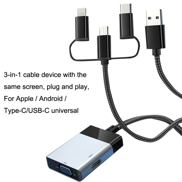 3 In 1 Micro USB + Type-C / USB-C To HD-MI + USB Android OS 1080P HDTV Dongle Cable, Plug And Play
