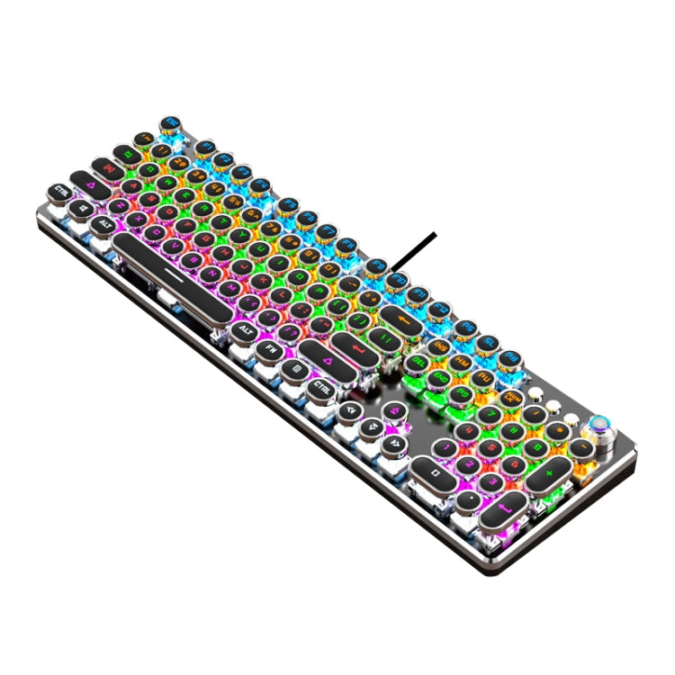 K820 104 Keys Retro Punk Plating Knob Glowing Wired Green Shaft Keyboard, Cable Length: 1.6m, Style: Running Lights (Black)
