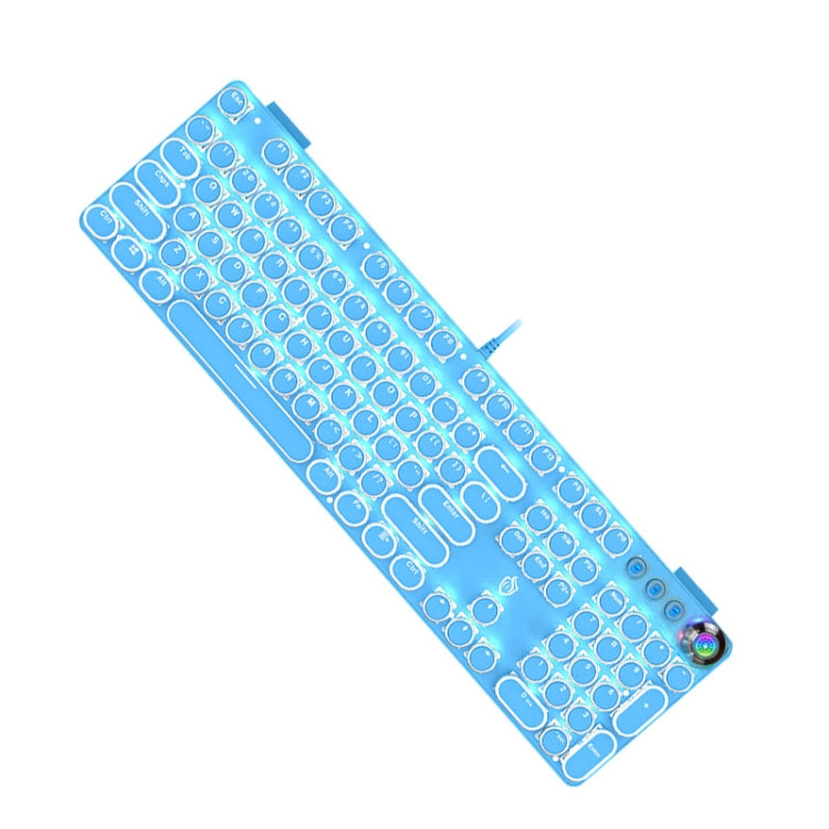 K820 104 Keys Retro Punk Plating Knob Glowing Wired Green Shaft Keyboard, Cable Length: 1.6m, Style: White Light (Blue)