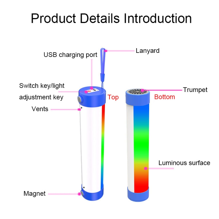 Lyyjdg-001 Bluetooth Magnetic RGB Emergency Light with Audio Function, Size: 260X42mm (Blue)