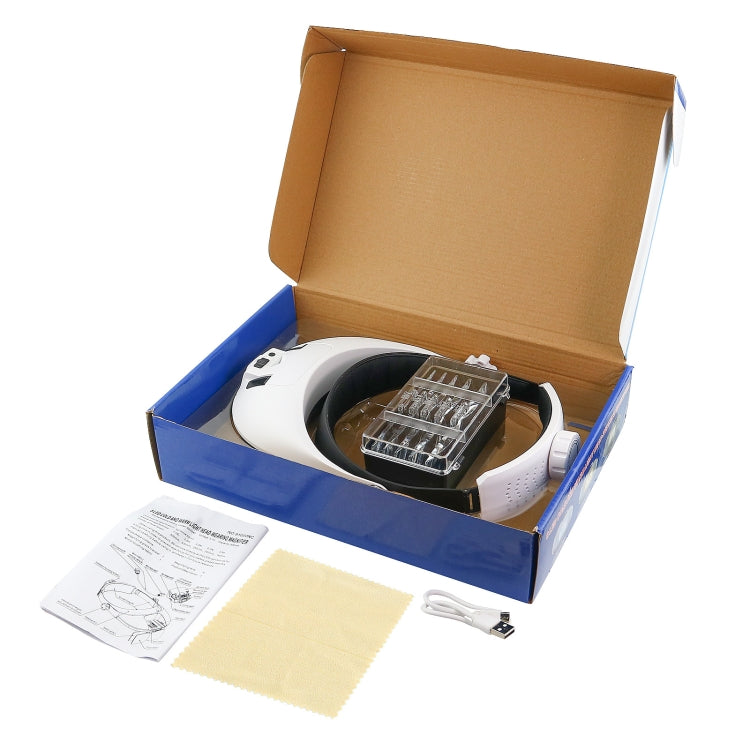 1X/1.5X/2.X/2.5X/3.5X Two-color 8LEDs Charging Head-mounted Magnifying Glass(81000 NC)