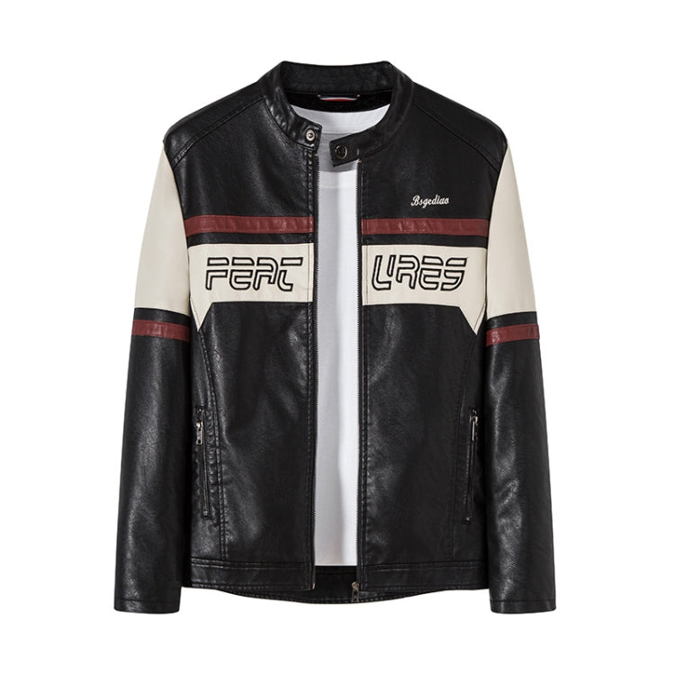 Men Slim Fit Padded Patchwork Motorbike Leather Jacket, Size: