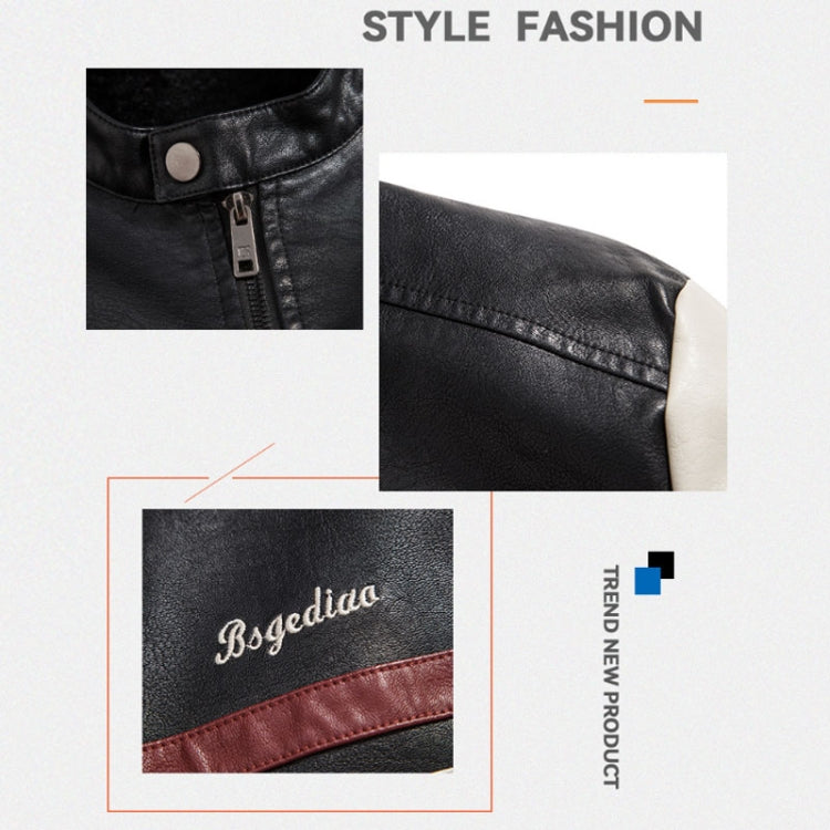 Men Slim Fit Padded Patchwork Motorbike Leather Jacket, Size: