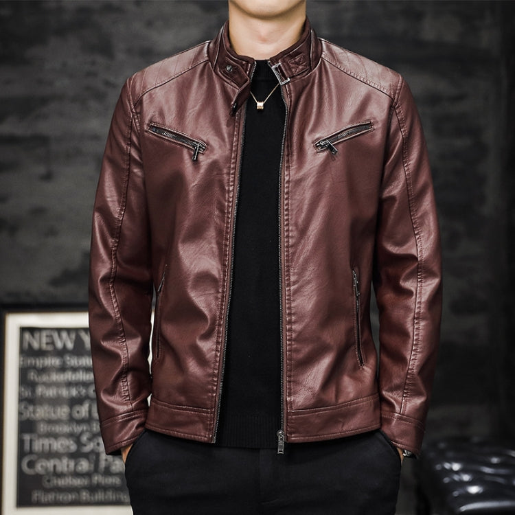Men Washed PU Padded Slim-Fit Motorbike Leather Jacket, Size: