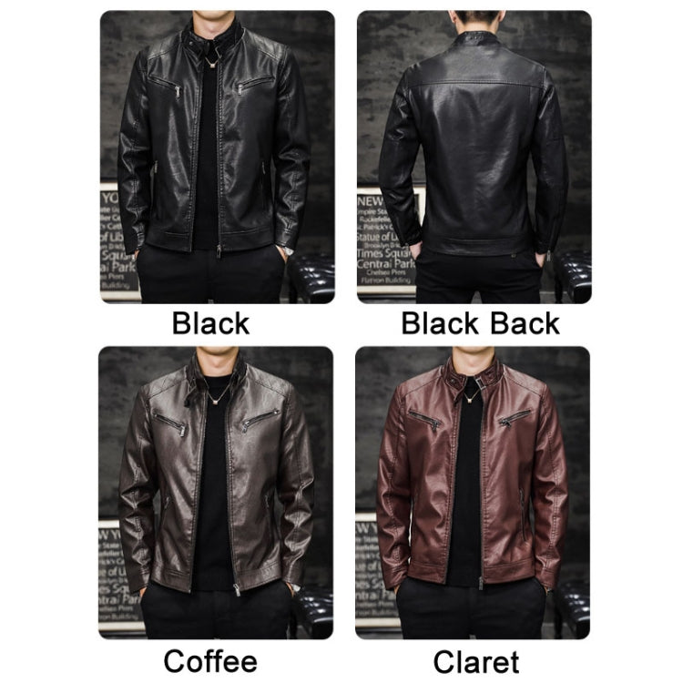 Men Washed PU Padded Slim-Fit Motorbike Leather Jacket, Size: