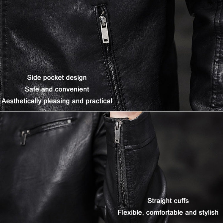 Men Washed PU Padded Slim-Fit Motorbike Leather Jacket, Size: