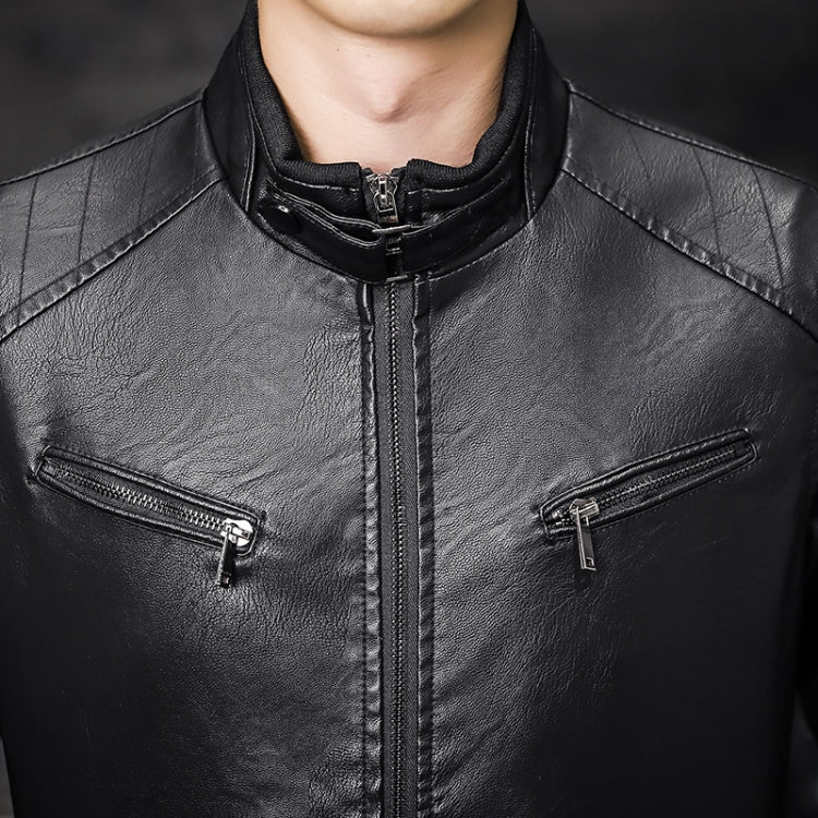 Men Washed PU Padded Slim-Fit Motorbike Leather Jacket, Size: