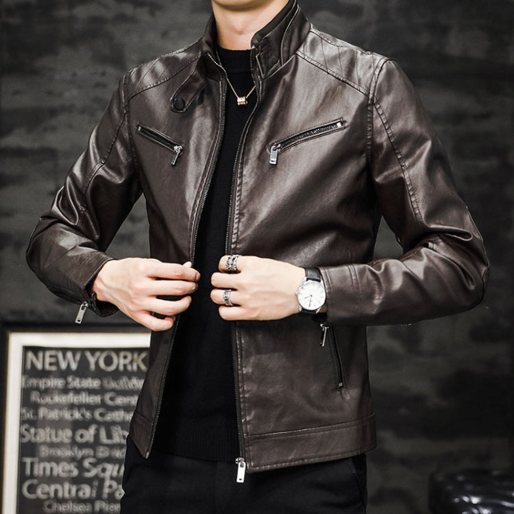 Men Washed PU Padded Slim-Fit Motorbike Leather Jacket, Size: