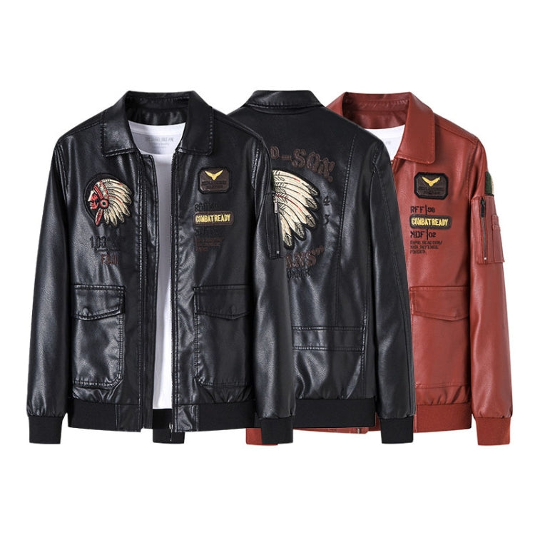 Men Suit Collar Washed PU Leather Jacket Flight Suit, Size:
