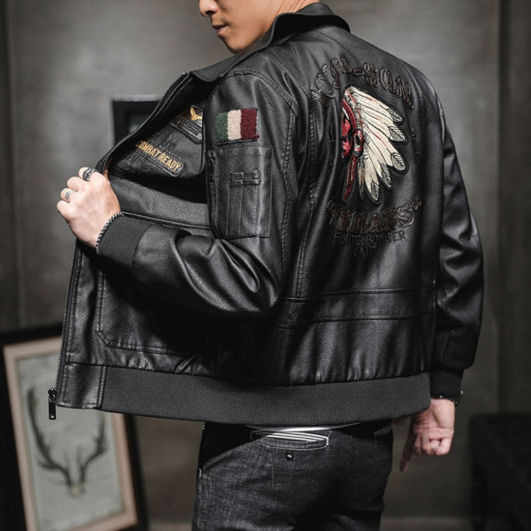 Men Suit Collar Washed PU Leather Jacket Flight Suit, Size: