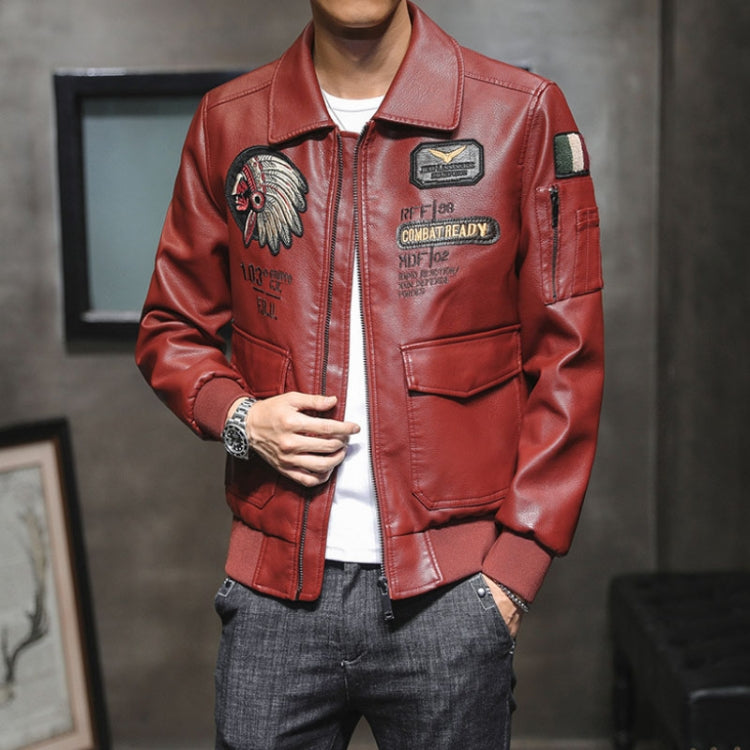 Men Suit Collar Washed PU Leather Jacket Flight Suit, Size: