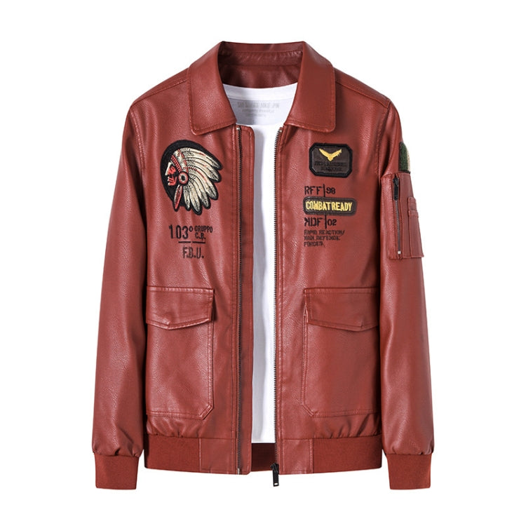 Men Suit Collar Washed PU Leather Jacket Flight Suit, Size: