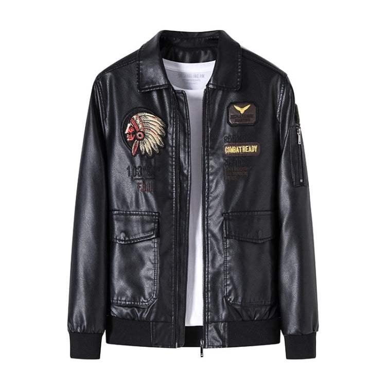 Men Suit Collar Washed PU Leather Jacket Flight Suit, Size: