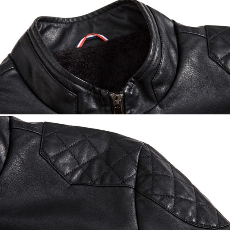 Men Padded Patchwork Embroidered Stand-Up Collar Slim Leather Jacket, Size: