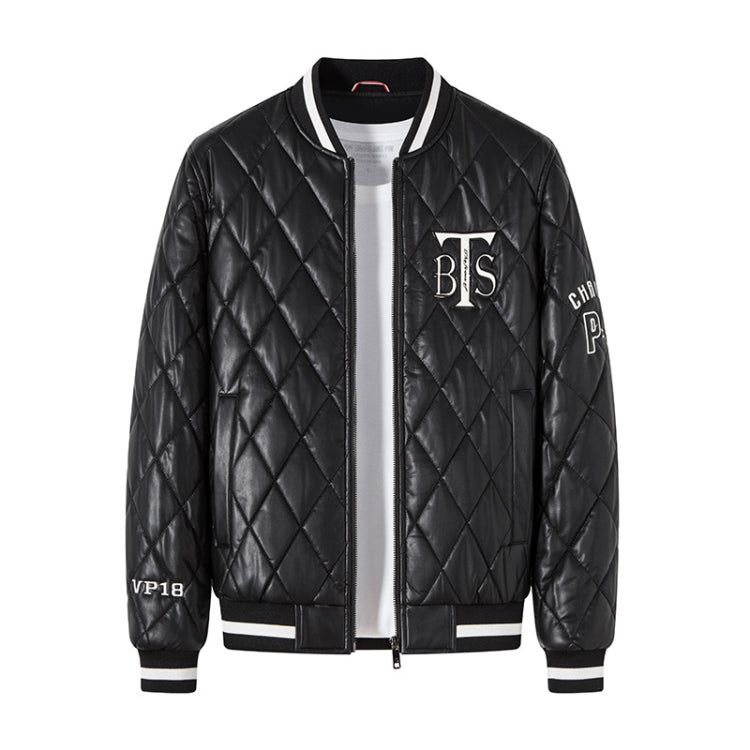 Slim V-Neck Pinch Cotton Baseball Jacket Warm PU Leather Jacket, Size: