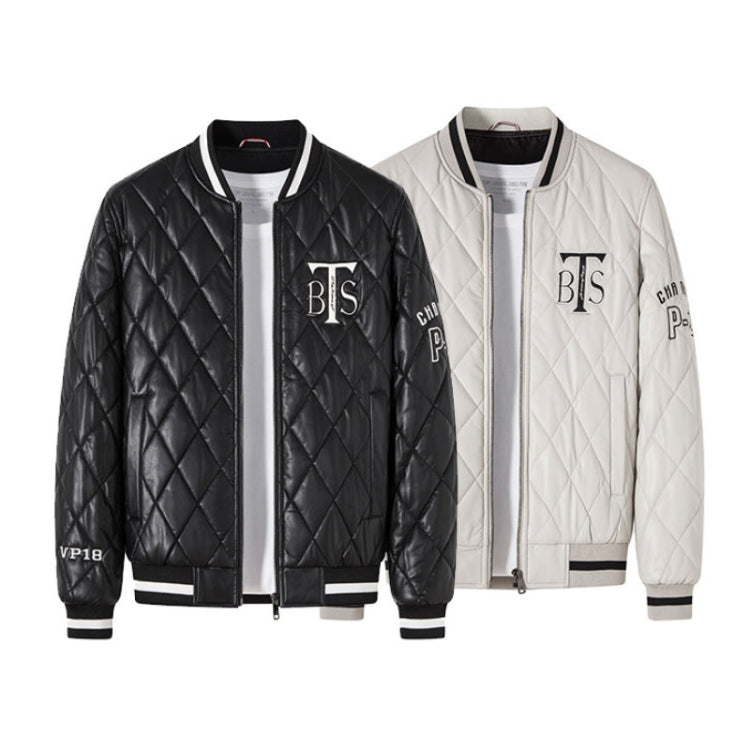 Slim V-Neck Pinch Cotton Baseball Jacket Warm PU Leather Jacket, Size: