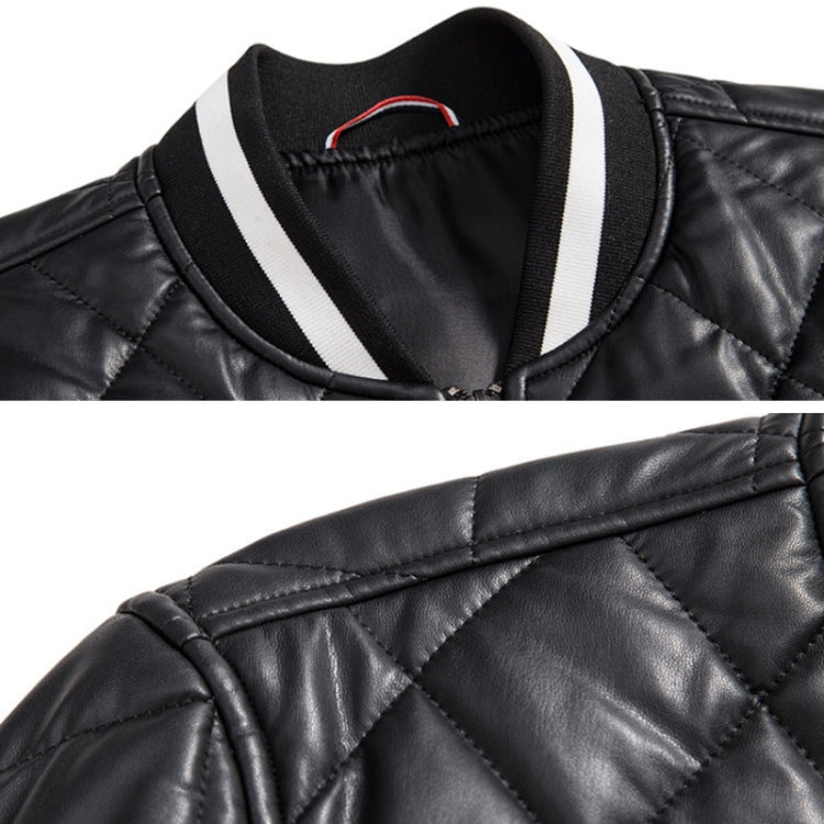Slim V-Neck Pinch Cotton Baseball Jacket Warm PU Leather Jacket, Size: