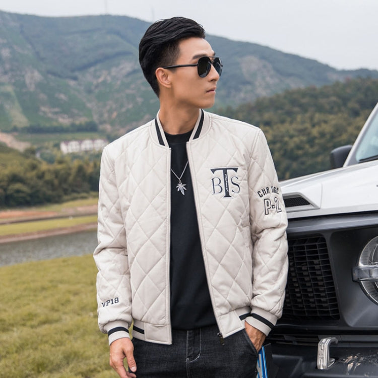 Slim V-Neck Pinch Cotton Baseball Jacket Warm PU Leather Jacket, Size: