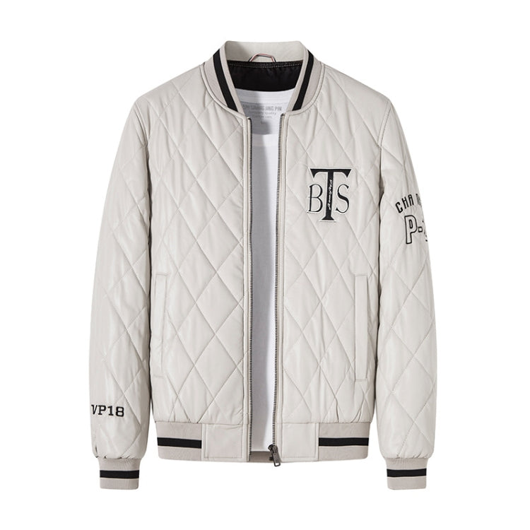 Slim V-Neck Pinch Cotton Baseball Jacket Warm PU Leather Jacket, Size: