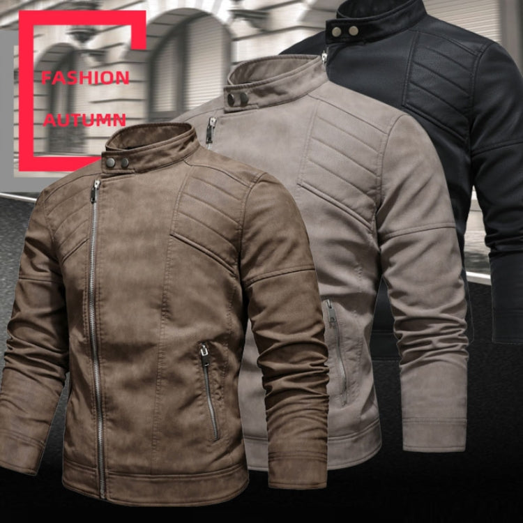 Mens Lapel Leather Motorcycle Jacket, Size:
