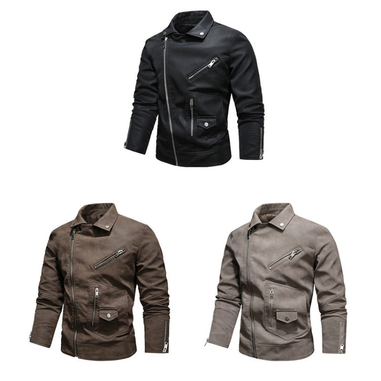Men Fashion PU Lapel Leather Jacket, Size: