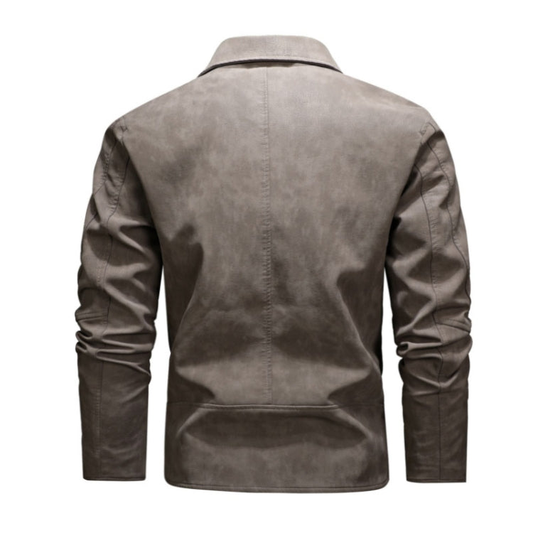 Men Fashion PU Lapel Leather Jacket, Size: