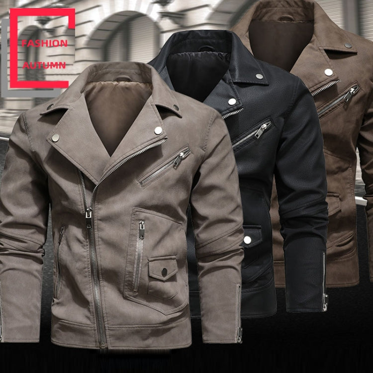 Men Fashion PU Lapel Leather Jacket, Size: