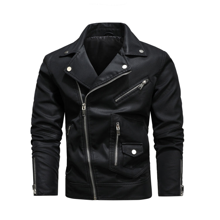 Men Fashion PU Lapel Leather Jacket, Size: