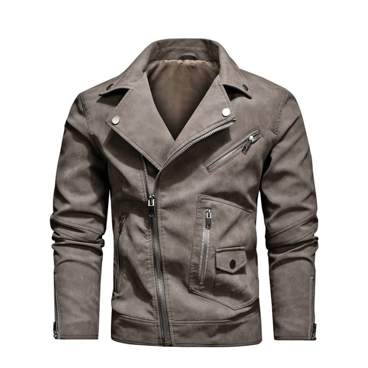 Men Fashion PU Lapel Leather Jacket, Size: