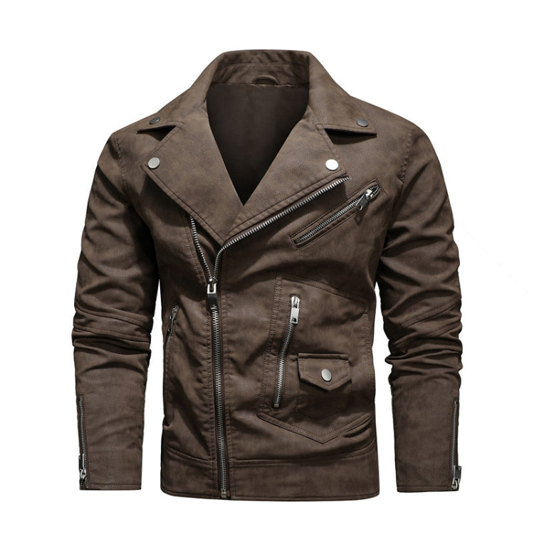 Men Fashion PU Lapel Leather Jacket, Size: