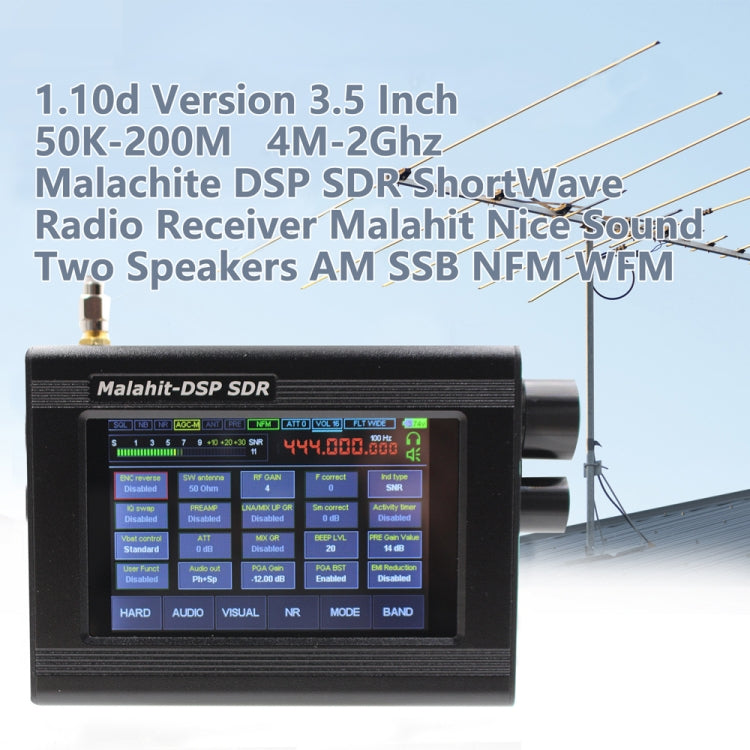 1.10D Version 50KHz-2GHz SDR Malachite Receiver 3.5 Inch Touch Screen Software Radio SDR Receiver(Black)