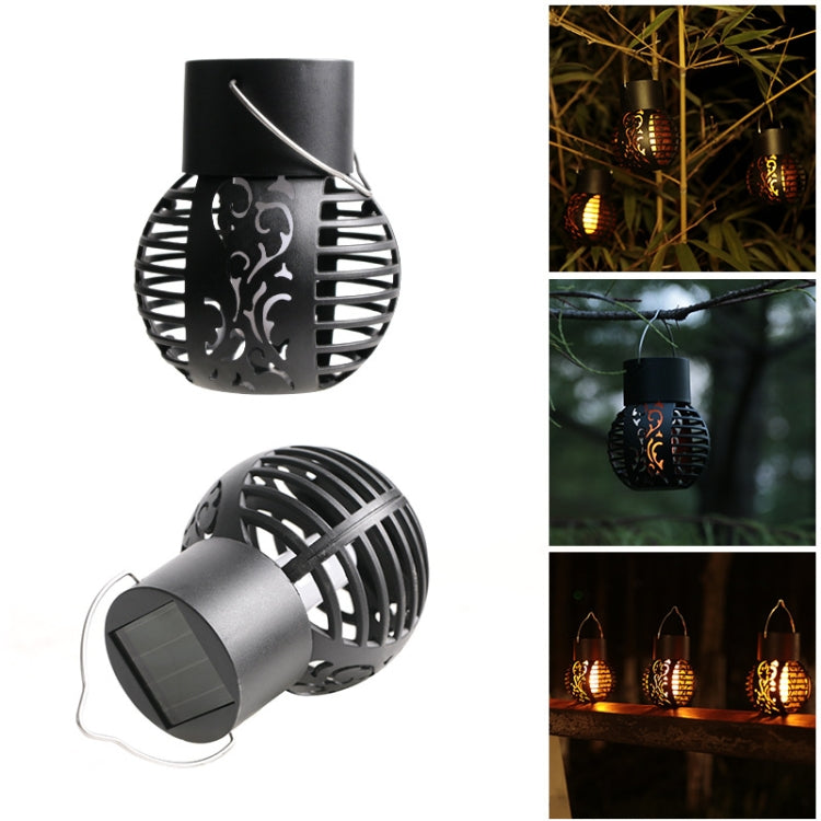 2 PCS Solar Simulation Flame Hollow Ball Hanging Lights Balcony Decorative Lights(Black)