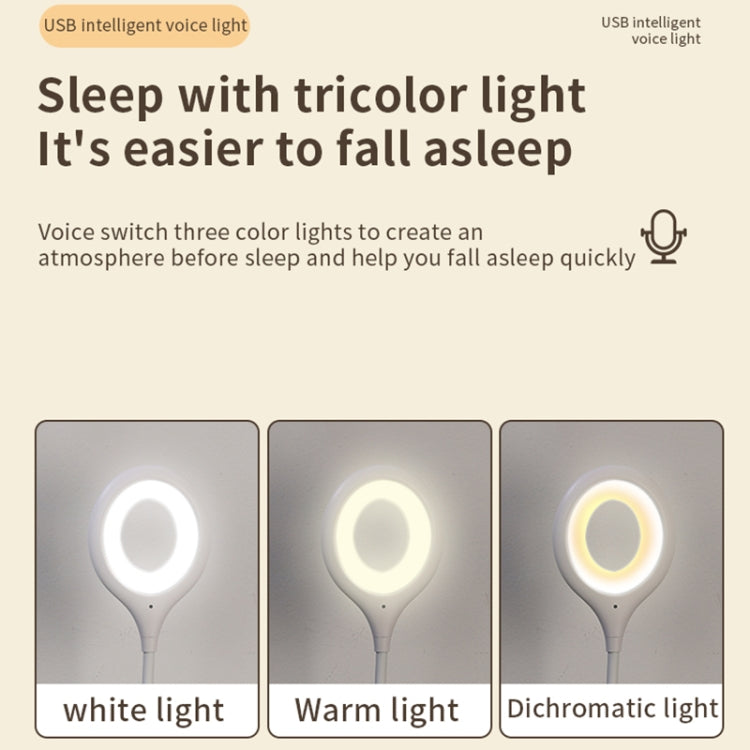 Voice Small Night Light USB Intelligence Sound Control LED Night Light(White Oval)