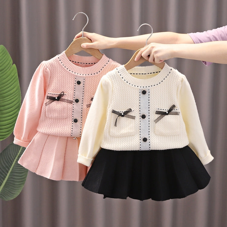 Girls Sweater+ Dress Kit Small Incense Wind Knitted Sweet Princess Outfits, Size: