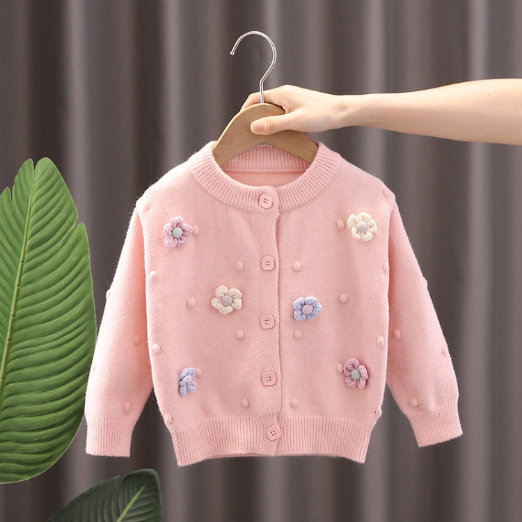 Baby Girls Flower Sweater Cardigan Winter Solid Color Knitted Sweater, Size: