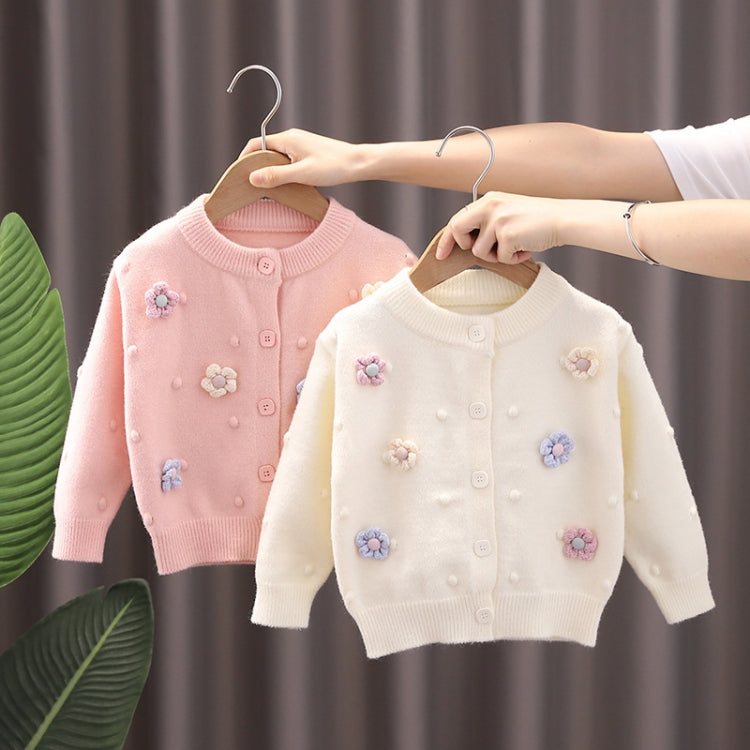 Baby Girls Flower Sweater Cardigan Winter Solid Color Knitted Sweater, Size: