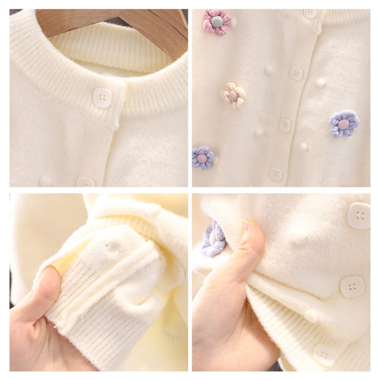 Baby Girls Flower Sweater Cardigan Winter Solid Color Knitted Sweater, Size: