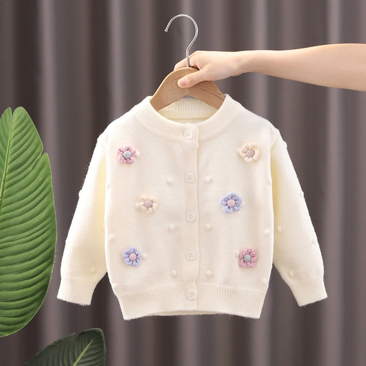 Baby Girls Flower Sweater Cardigan Winter Solid Color Knitted Sweater, Size:
