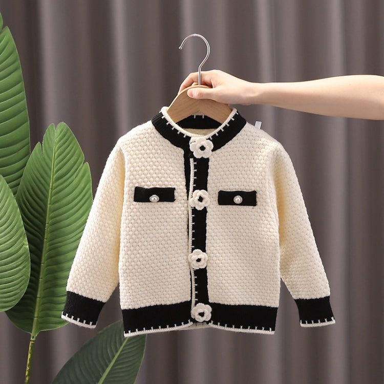 Girls Cardigan Autumn Winter Knitted Sweater Camellia Jacket, Size:
