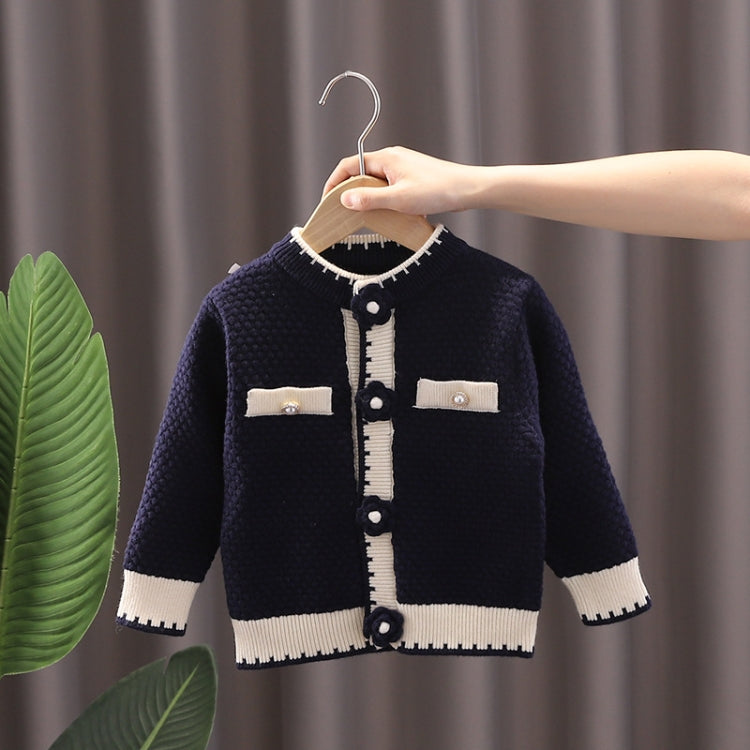 Girls Cardigan Autumn Winter Knitted Sweater Camellia Jacket, Size: