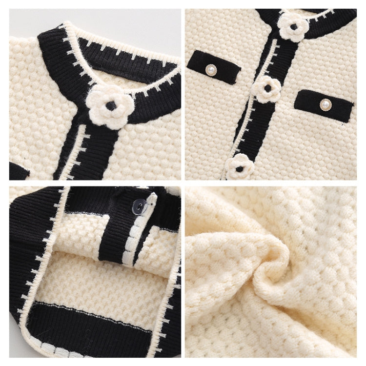 Girls Cardigan Autumn Winter Knitted Sweater Camellia Jacket, Size: