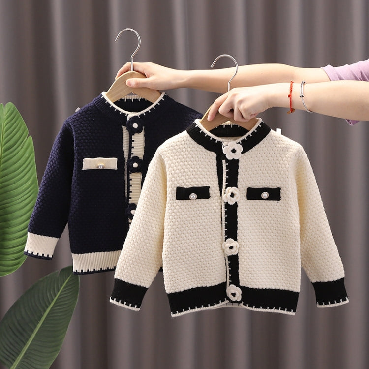 Girls Cardigan Autumn Winter Knitted Sweater Camellia Jacket, Size: