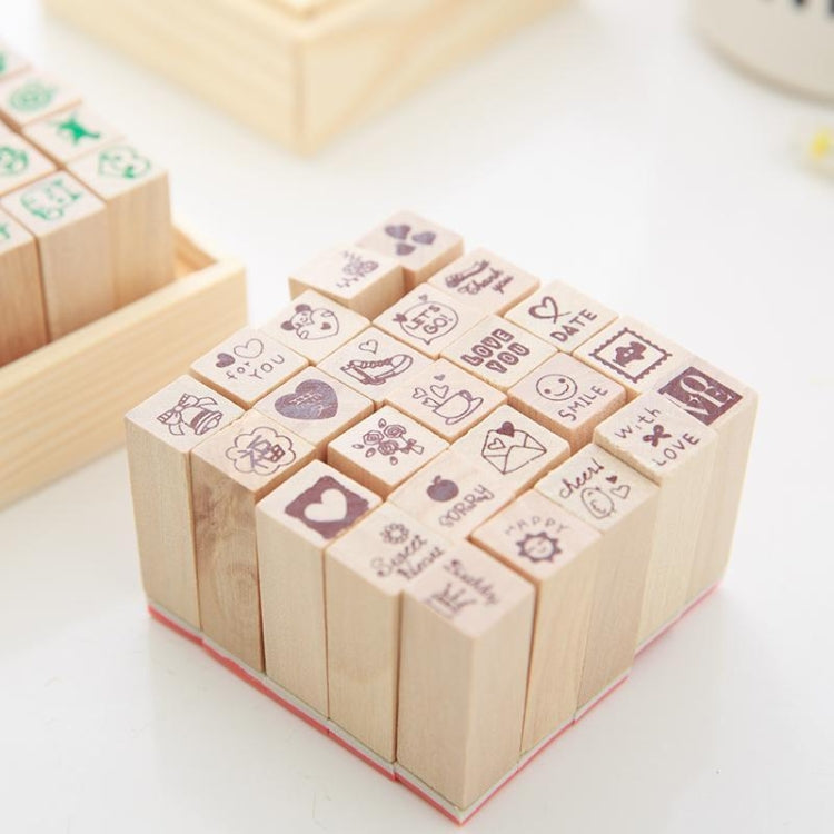 25 PCS/Set Handbook Wooden Animal Stamp Rubber Stamp(Red)