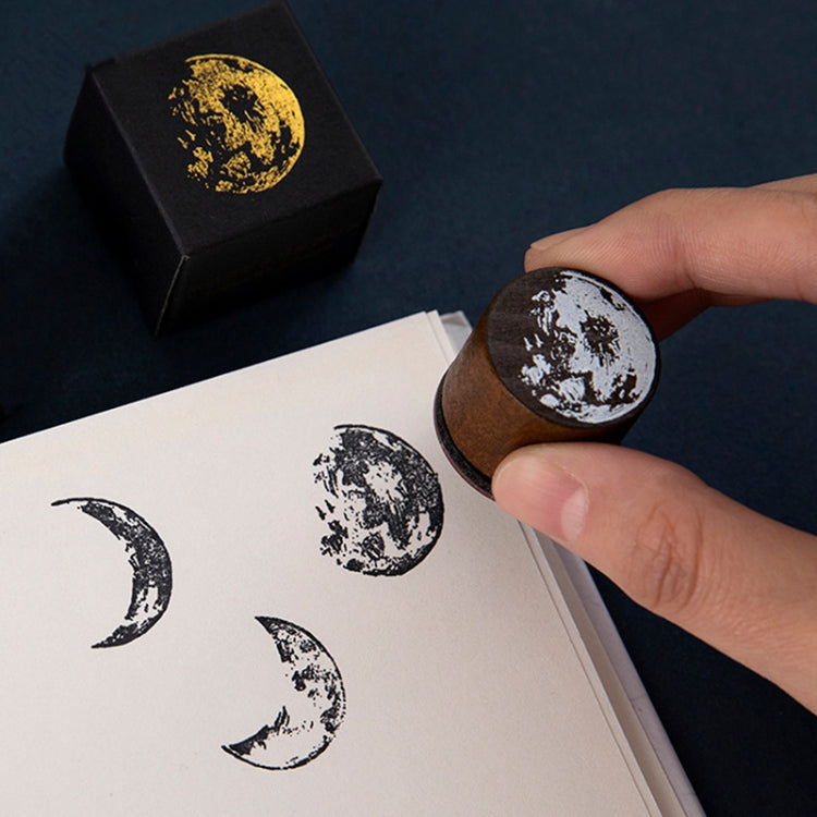 5 PCS Moon Phase Series Handbook Decoration DIY Wooden Stamp