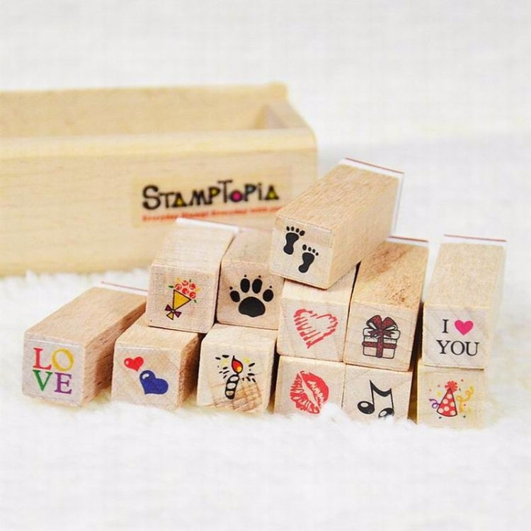 2 Sets D25 12PCS/Set Wooden Cartoon Handbook Decoration Stamps