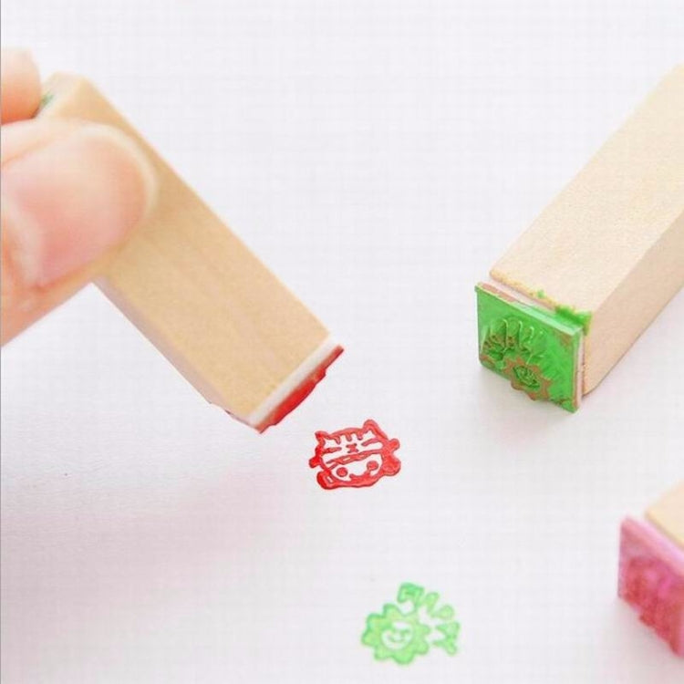 2 Sets D25 12PCS/Set Wooden Cartoon Handbook Decoration Stamps