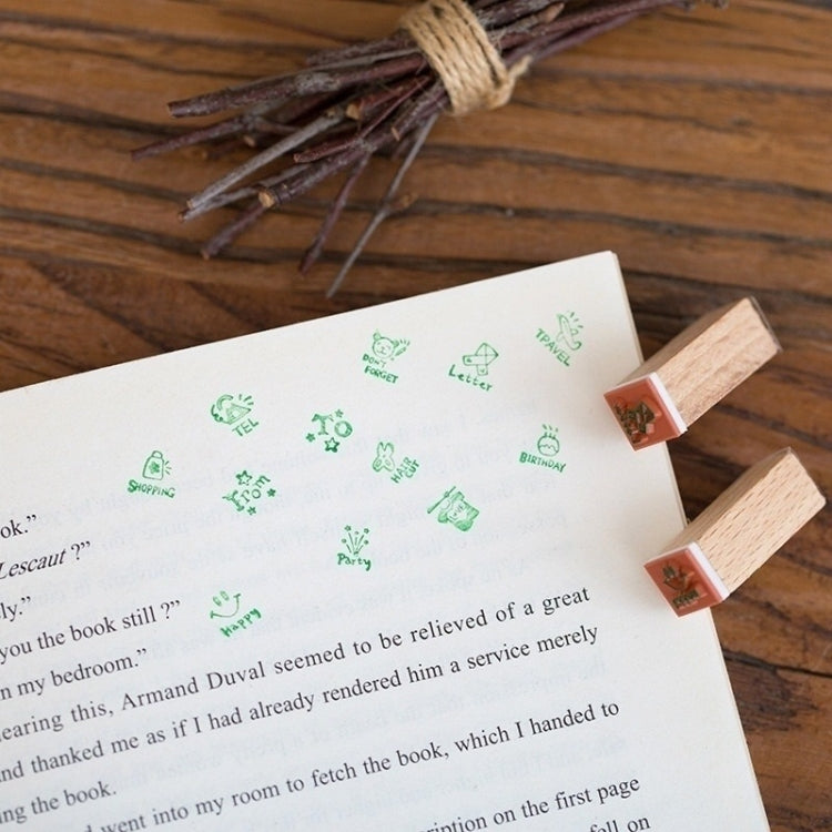 2 Sets D25 12PCS/Set Wooden Cartoon Handbook Decoration Stamps