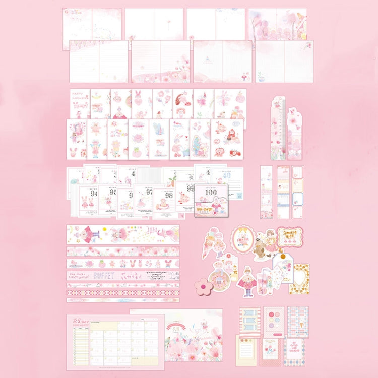 147 PCS/Set Cartoon Sticker Tape Handbook Cute Stationery Set, Spec: Cream Party