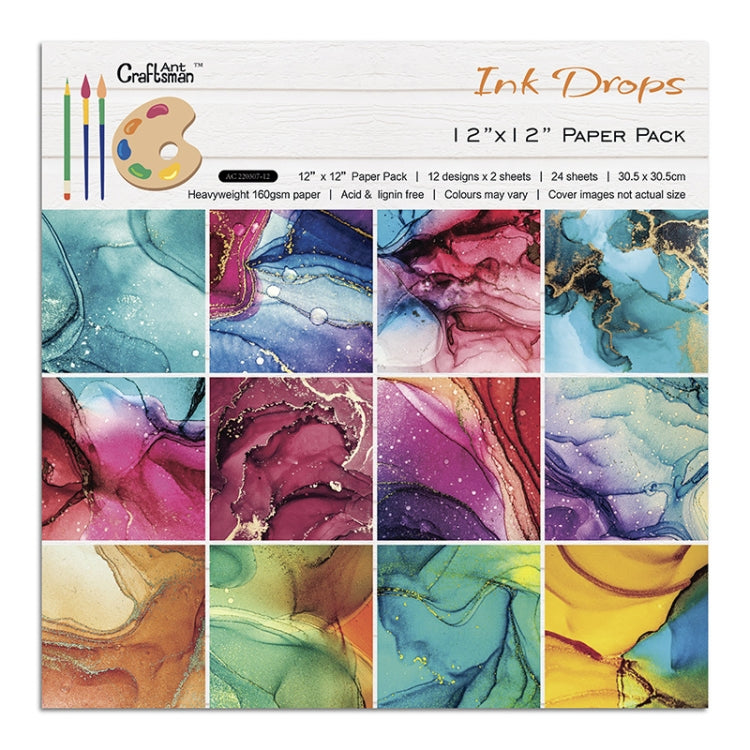 2 Sets 12 Inch 24 Sheets Scrapbooking Background Paper Art Handmade Crafts(Ink Drop)